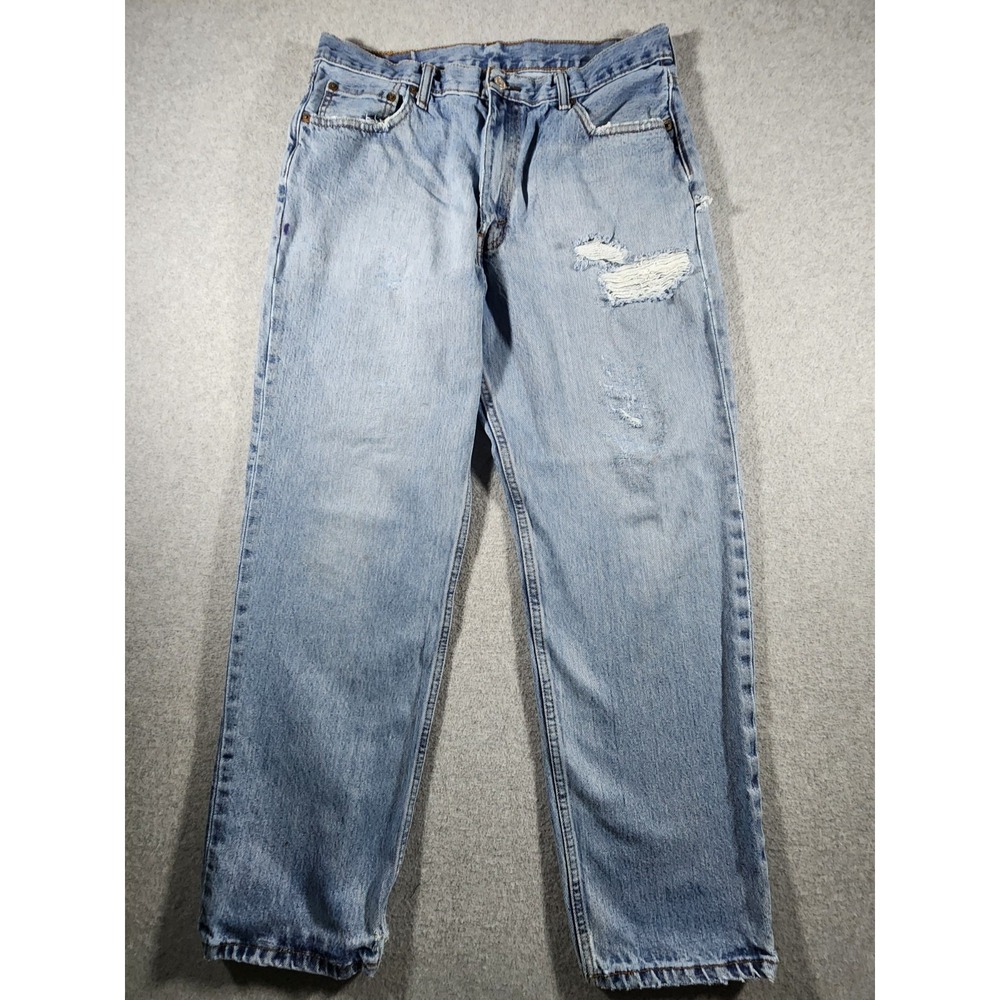Levis 550 Men's Denim Jeans Tag 36x32 Actual 35x30 Light Wash Distressed